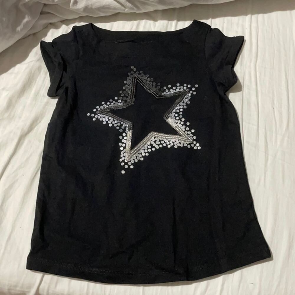 Gymboree 5 black short sleeve t silver sequined star nwt